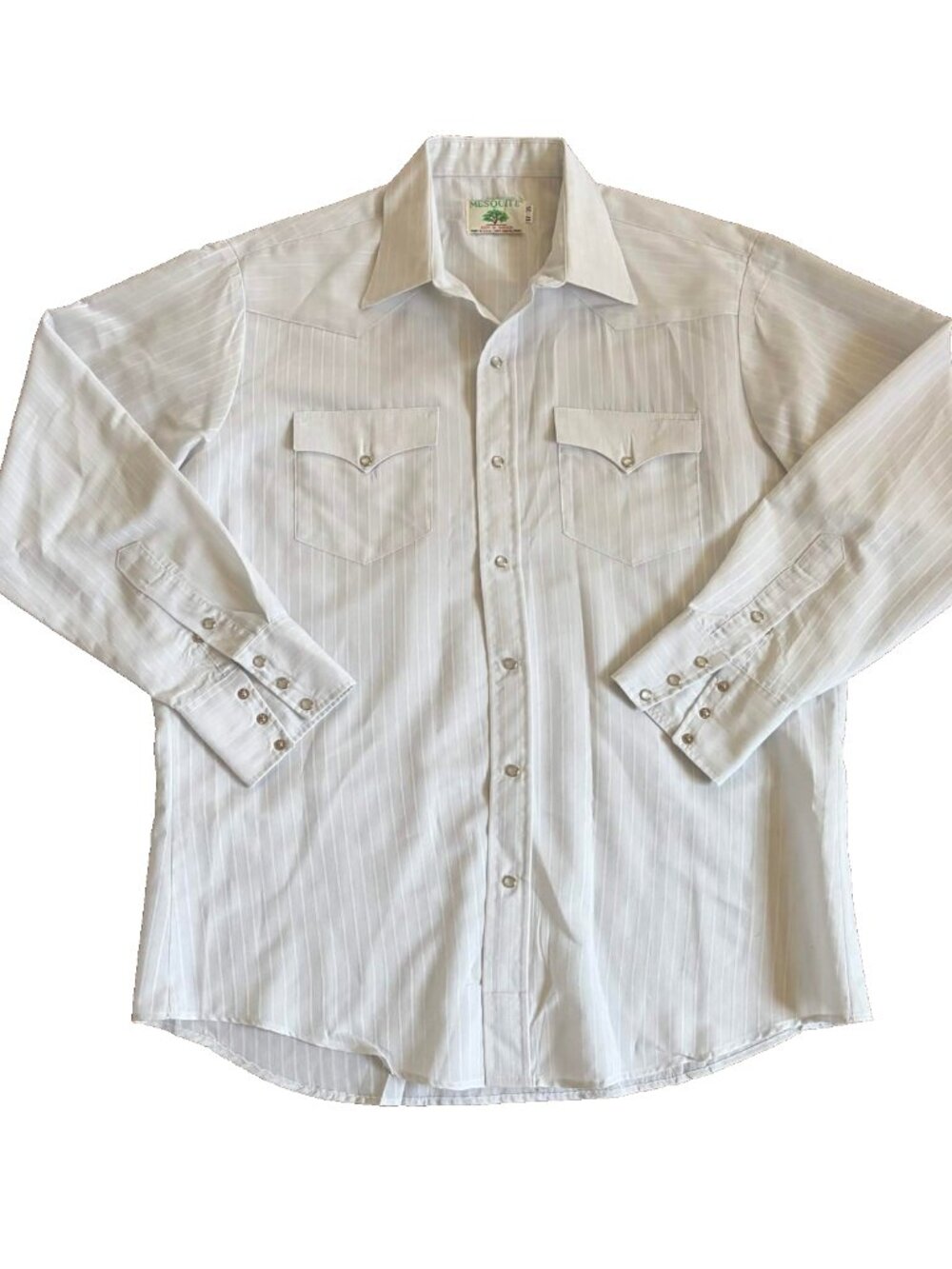 Vintage Mesquite Western Shirt Pearl Snap Made USA Fort Worth Texas 17 35 White